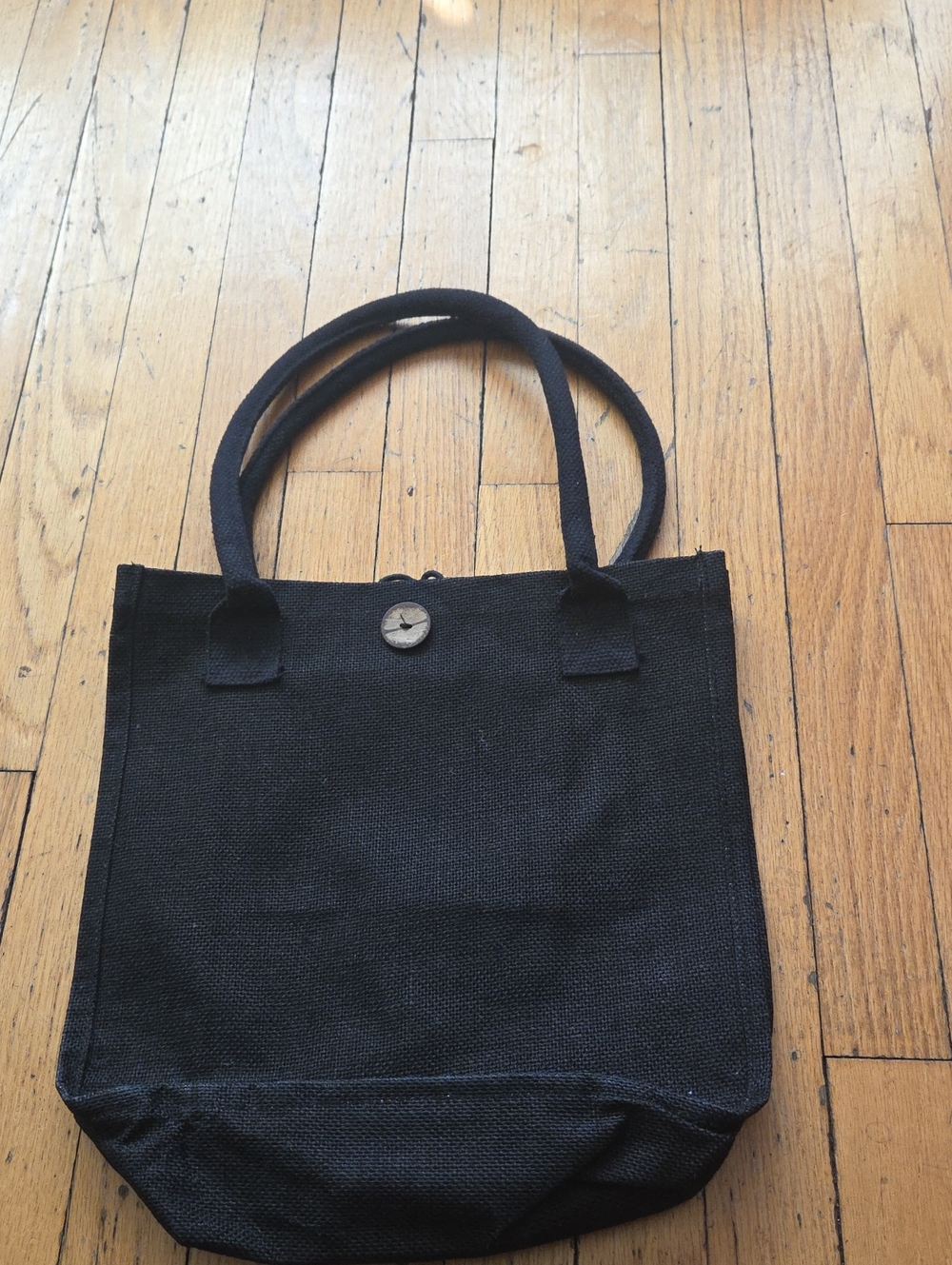 🦋 Black Canvas Tote Bag with Button Closure
